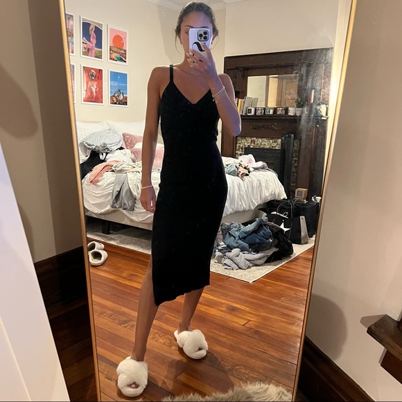 knee length dresses for ladies Ribbed Front Twist Midi Dress Black / Small